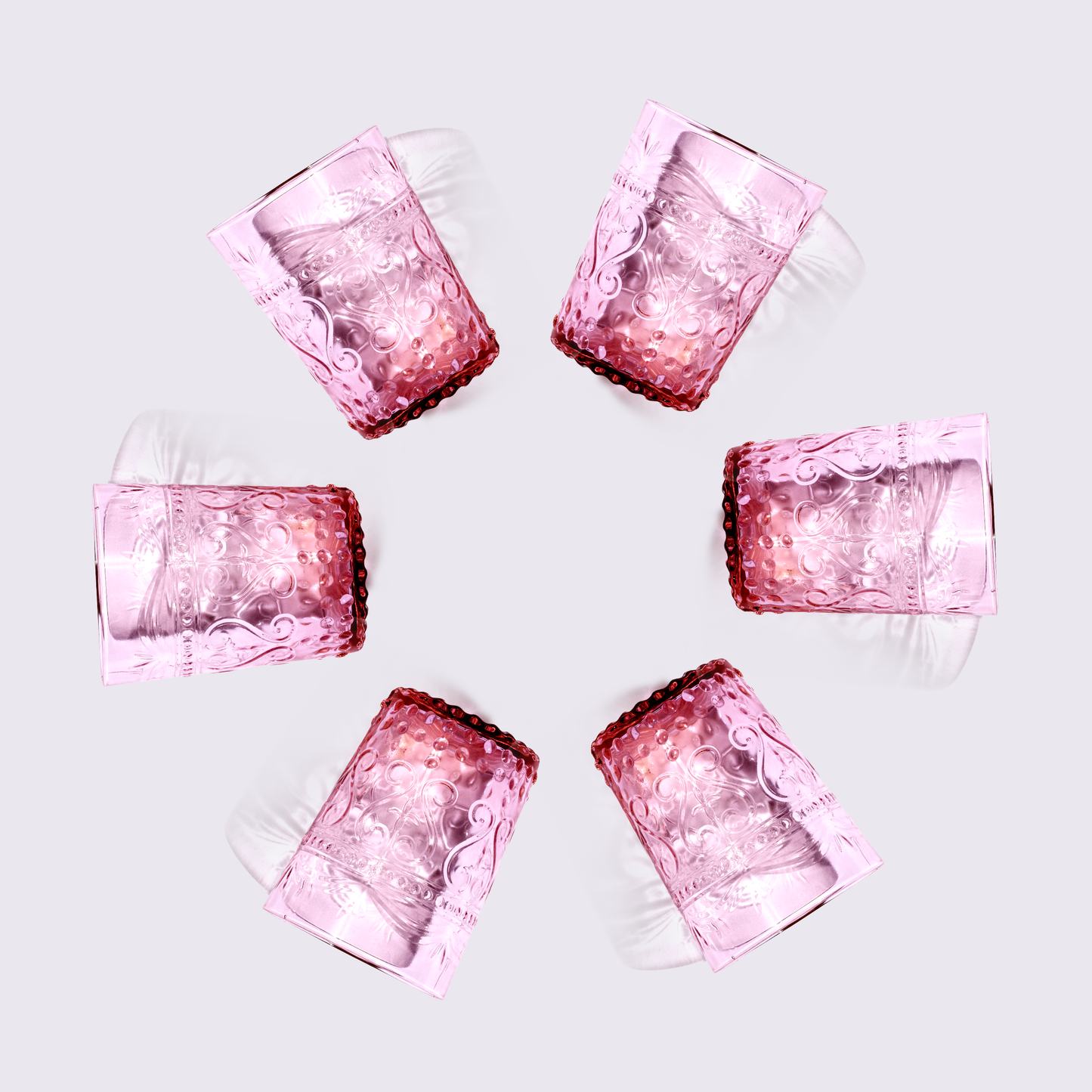 JUEGO DE VASOS DE VIDRIO 6 PIEZAS COLOR ROSA BABEL