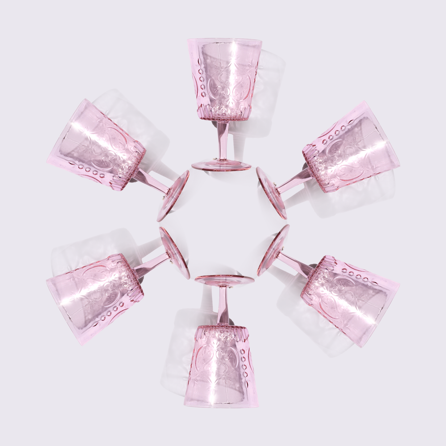 JUEGO DE COPAS DE VIDRIO 6 PIEZAS COLOR ROSA BABEL