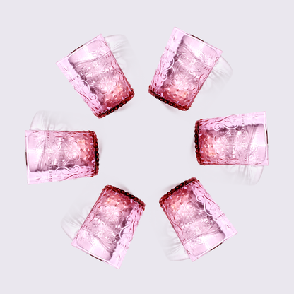 JUEGO DE VASOS DE VIDRIO 6 PIEZAS COLOR ROSA BABEL