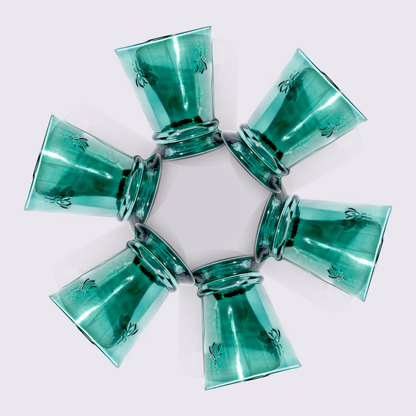 JUEGO DE VASOS DE VIDRIO ABEJITA 6 PIEZAS COLOR VERDE BABEL