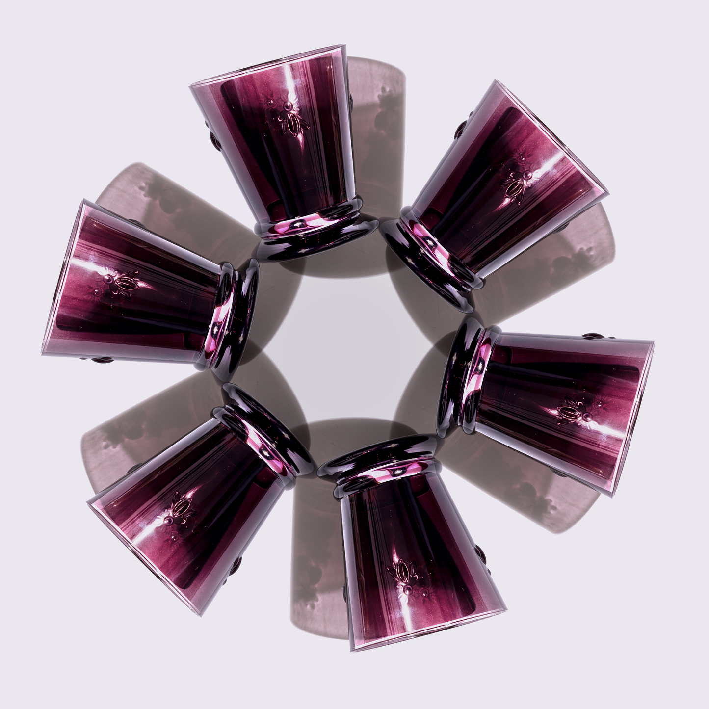 JUEGO DE VASOS DE VIDRIO ABEJITA 6 PIEZAS COLOR MORADO BABEL