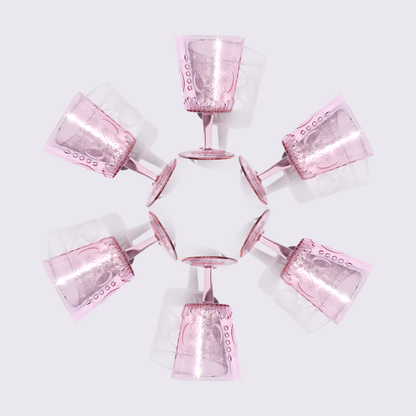 JUEGO DE COPAS DE VIDRIO 6 PIEZAS COLOR ROSA BABEL
