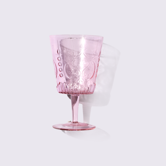 JUEGO DE COPAS DE VIDRIO 6 PIEZAS COLOR ROSA BABEL